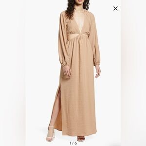 Floret Studios Long Sleeve Cutout Waist Maxi Dress